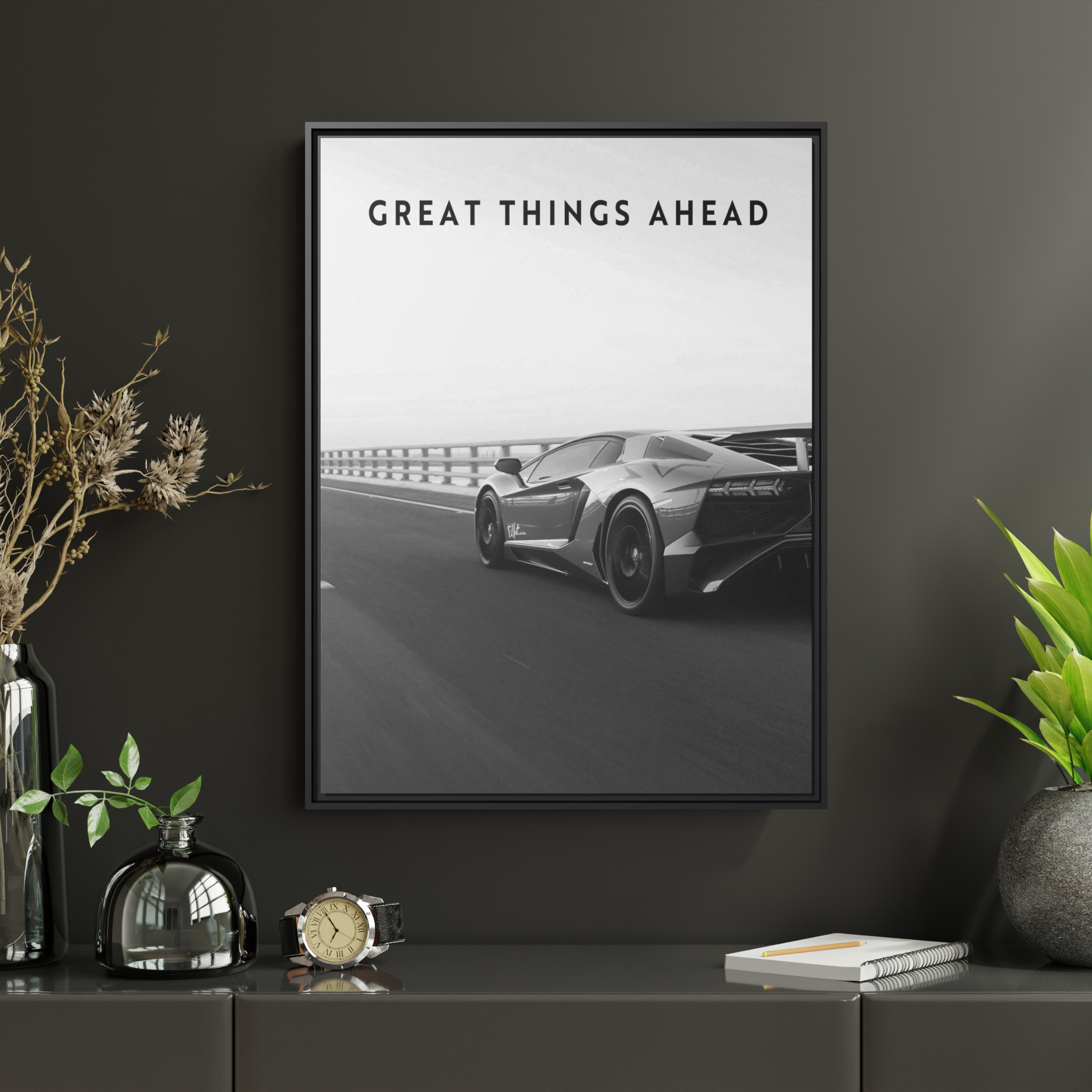 Great Things Ahead - Sports Car Black And White - Wall Art - The Design Station