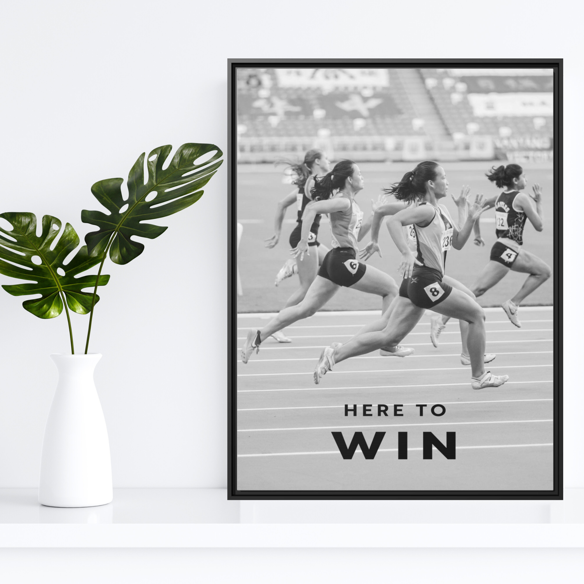 Here To Win - Runners Black And White - Wall Art - The Design Station